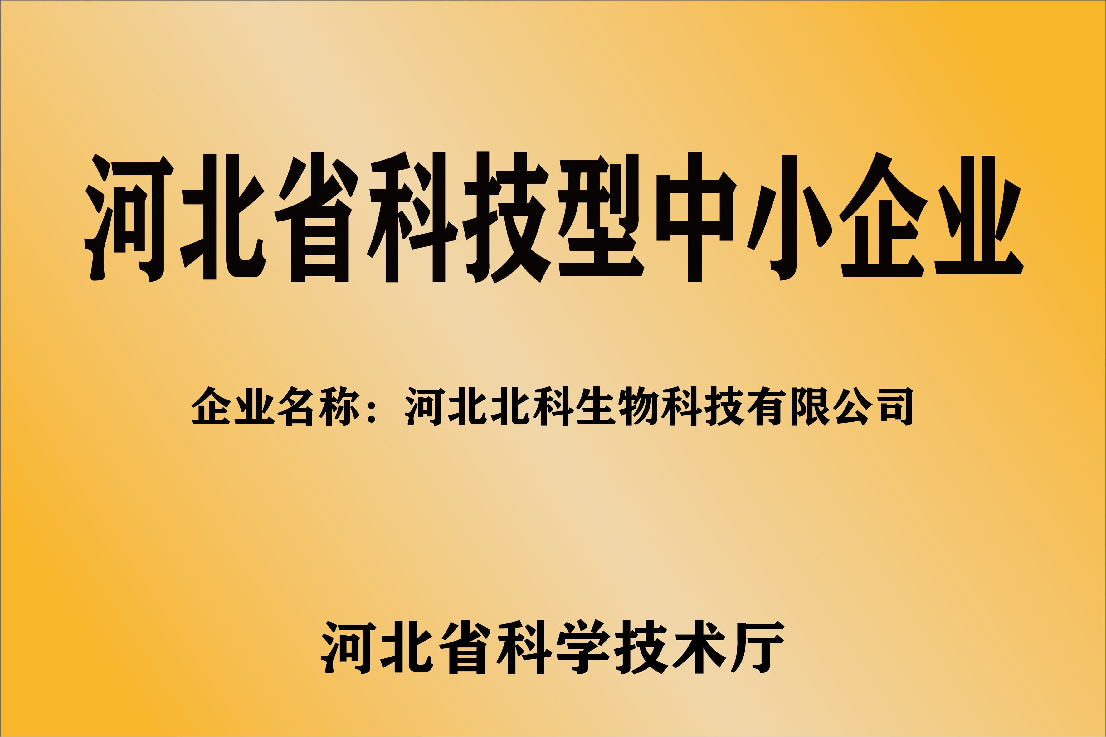 公开展示的河北省科技型中小企业牌匾图片
